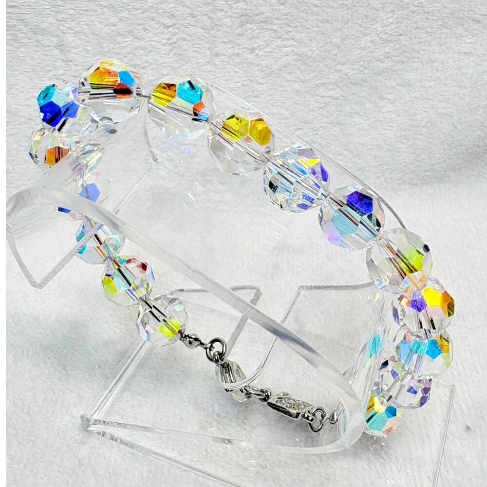 Signed Swarovski AB Crystal Bracelet with Pavé Swan Logo, 1990s–2000s